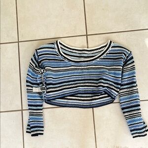 SHEIN Blue and Black Striped Crop Top